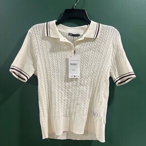 Zara Cream Cable Knit Polo Sweater